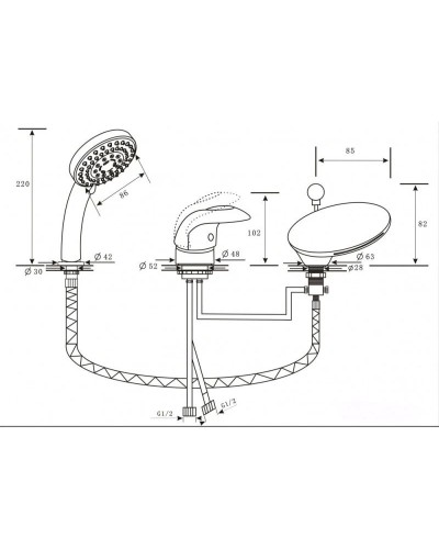 Смеситель на борт ванны хром Alpen Niagara Delux AS1104C