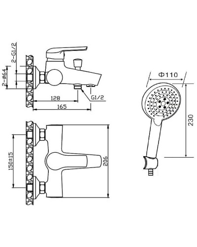Смеситель для ванны Orange Tony M54-300gr Графит