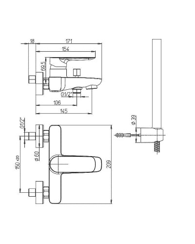 Смеситель для ванны Paini Nove 09PZ100 Черный матовый