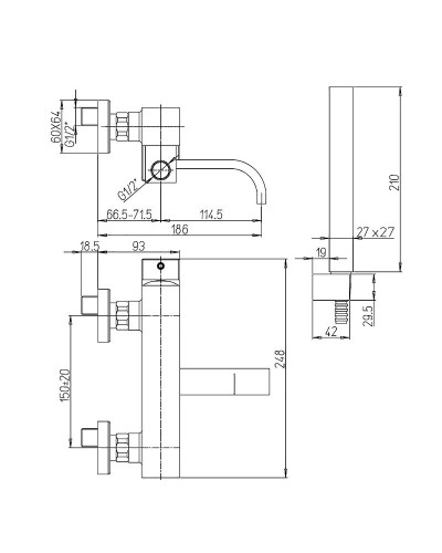 Смеситель для ванны Paini Dax-R 84PZ100R Черный матовый
