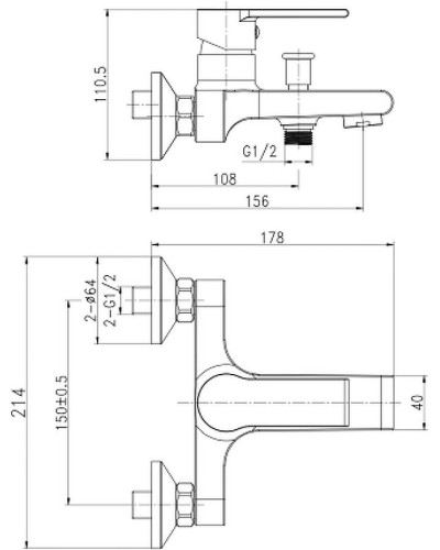 Смеситель для ванны Cersanit Brasko Black 63108 Черный матовый