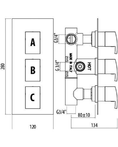 Термостатический смеситель для ванны Gattoni Termostatici TS994/40C0CR