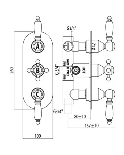 Термостатический смеситель для ванны Gattoni Termostatici TS994/12DOoro