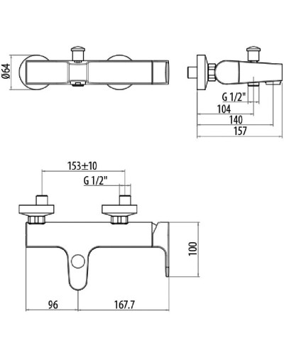 Смеситель для ванны Gattoni H2OMIX 1000 1010/10C0CR