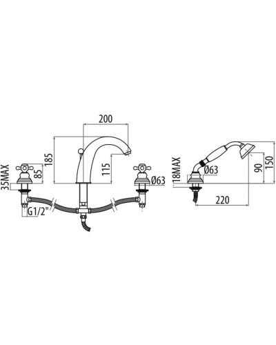 Смеситель на борт ванны Gattoni Vivaldi 1240012V0BR