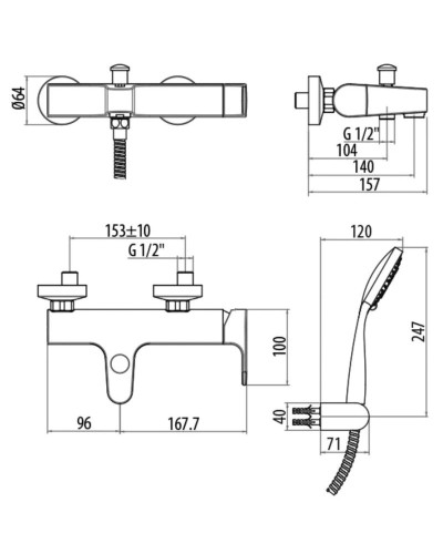 Смеситель для ванны Gattoni H2OMIX 1000 1000/10C0cr