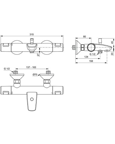 Смеситель для ванны Ideal Standard Ceratherm T25 A7206AA с термостатом Хром