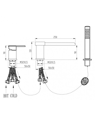Смеситель на борт ванны RIMERO RM0808-3CR (Хром)