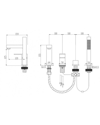 Смеситель на борт ванны RIMERO RM0808-4BL (Черный матовый)