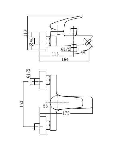Смеситель для ванны Aquanet Static AF330-20B 261822 Черный матовый