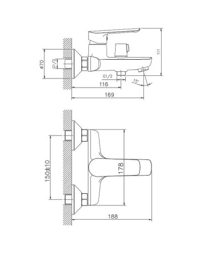 Смеситель для ванны Haiba HB60198 Хром