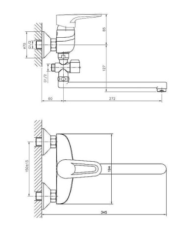 Смеситель для ванны Haiba HB2168 универсальный Хром