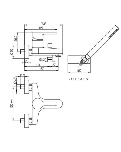Смеситель для ванны Paini Arena 92CR1052SFTKM