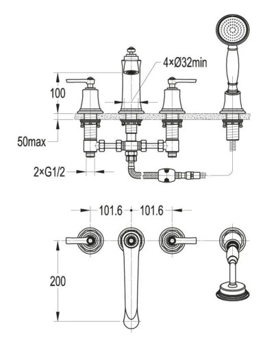 Смеситель на борт ванны Cezares LIBERTY-F-BVD4-01