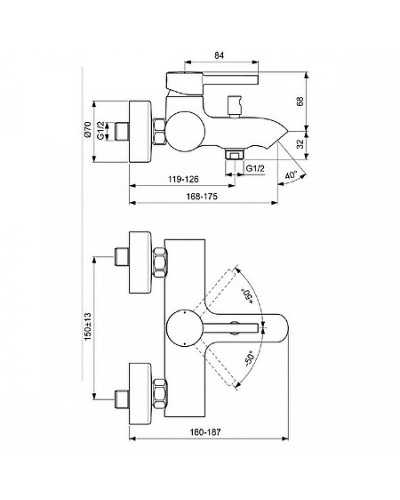 Смеситель для ванны Ideal Standard Kolva BC675U4 Черный Хром