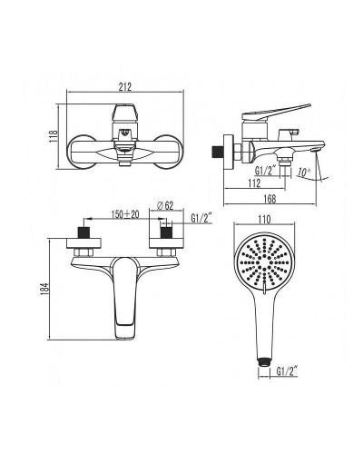 Смеситель для ванны Lemark Bronx LM3714BL Черный