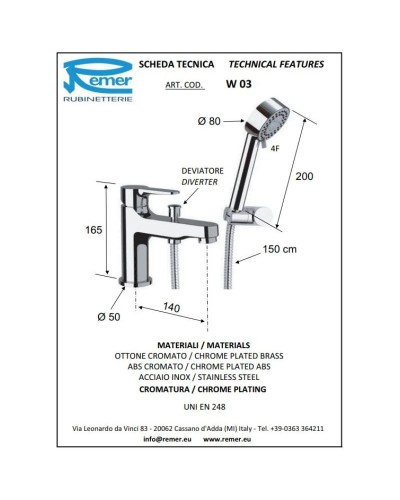 Смеситель на борт ванны Remer Winner W03