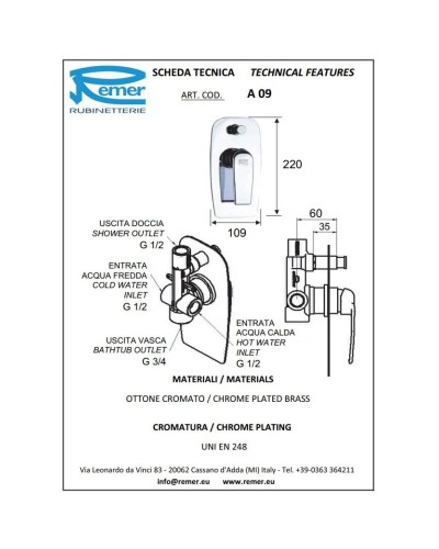 Смеситель для ванны Remer Atmos A09