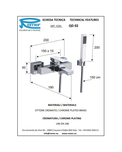 Смеситель для ванны Remer Q-Design QD02
