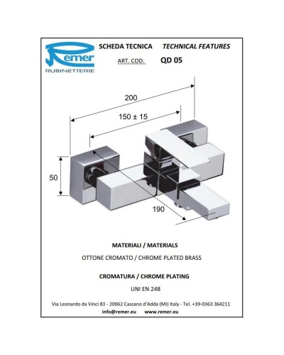 Смеситель для ванны Remer Q-Design QD05
