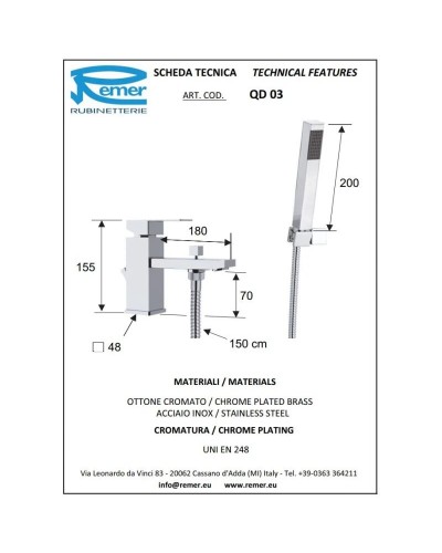 Смеситель на борт ванны Remer Q-Design QD03