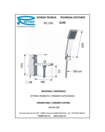 Смеситель на борт ванны Remer Qubika Q03