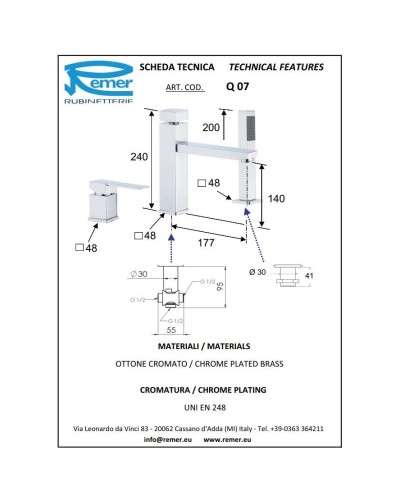 Смеситель на борт ванны Remer Qubika Q07