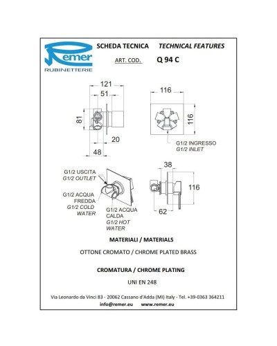 Смеситель для ванны Remer Qubika Q94C