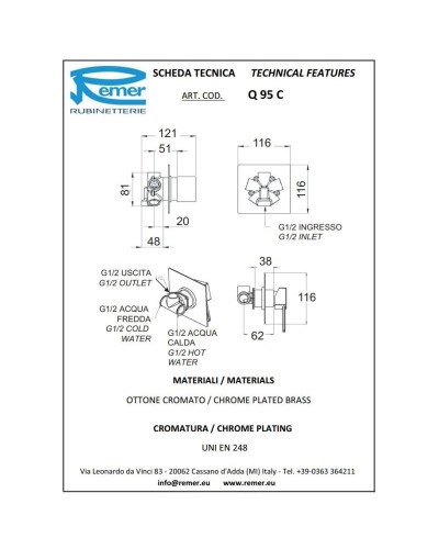 Смеситель для ванны Remer Qubika Q95C