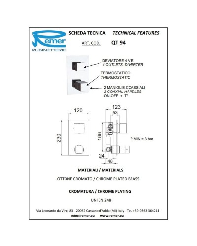 Термостат для ванны Remer Qubika QT94