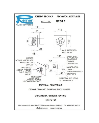 Термостат для ванны Remer Qubika QT94C