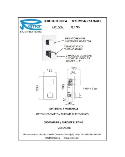 Термостат для ванны Remer Qubika QT95