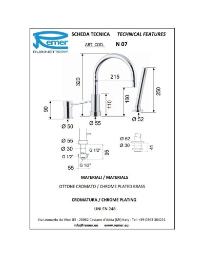 Смеситель на борт ванны Remer Minimal N07