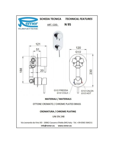 Смеситель для ванны Remer Minimal N95