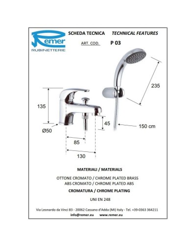 Смеситель на борт ванны Remer Project P03