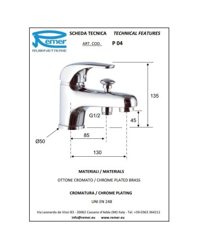 Смеситель на борт ванны Remer Project P04