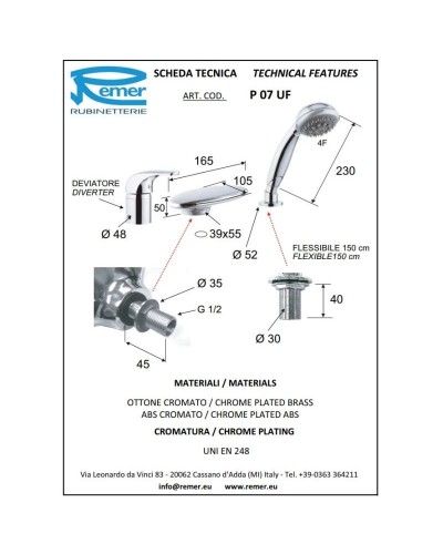 Смеситель на борт ванны Remer Project P07UF
