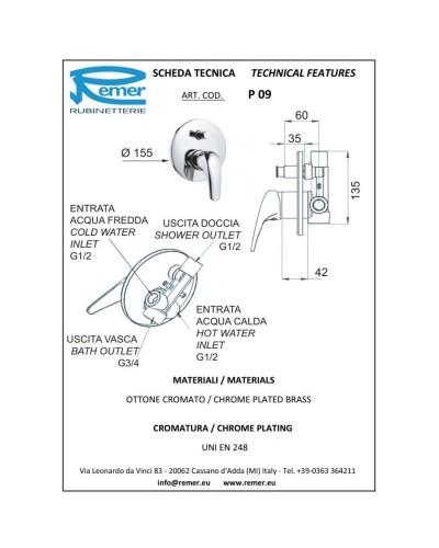 Смеситель для ванны Remer Project P09