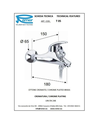 Смеситель для ванны Remer Ten T05