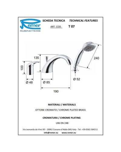 Смеситель на борт ванны Remer Ten T07