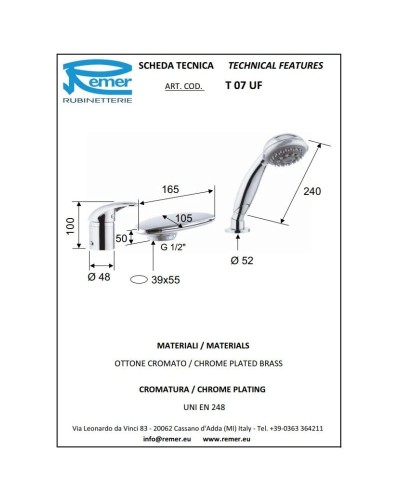 Смеситель на борт ванны Remer Ten T07UF