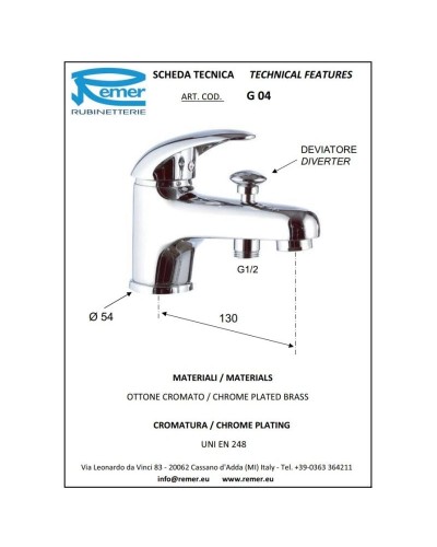 Смеситель на борт ванны Remer Giga G04
