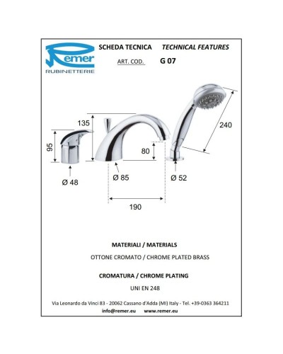 Смеситель на борт ванны Remer Giga G07