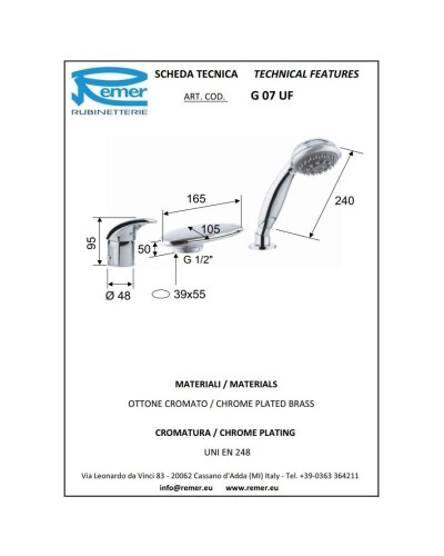 Смеситель на борт ванны Remer Giga G07UF