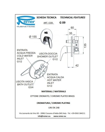 Смеситель для ванны Remer Giga G09