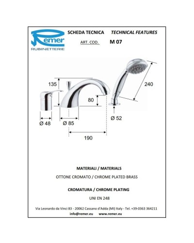 Смеситель на борт ванны Remer Musa M07