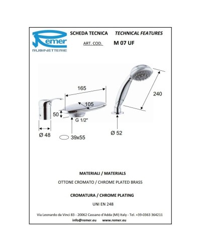 Смеситель на борт ванны Remer Musa M07UF