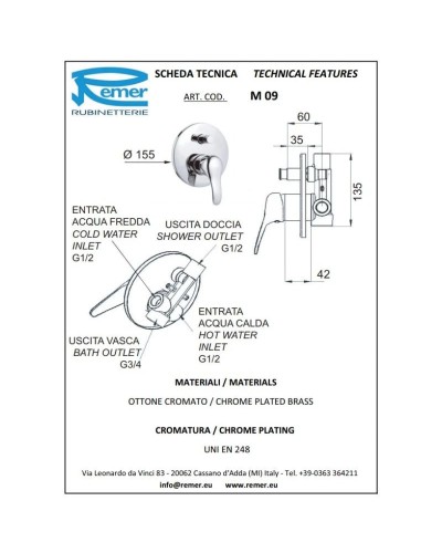 Смеситель для ванны Remer Musa M09