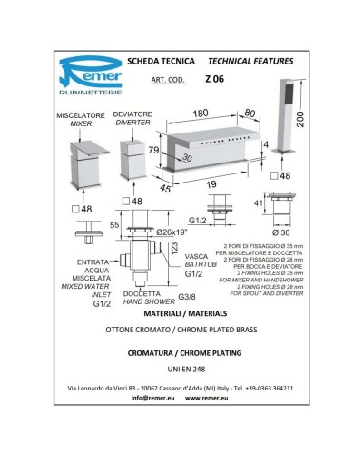 Смеситель на борт ванны Remer Flash Z06