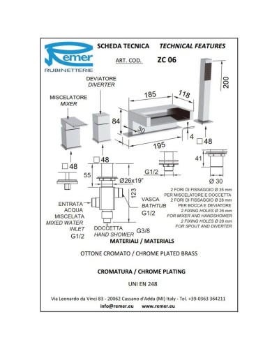 Смеситель на борт ванны Remer Flash ZC06